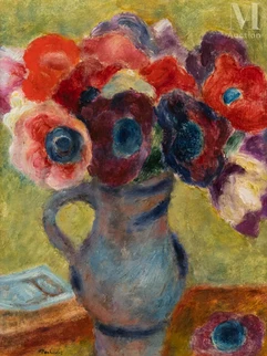Józef PANKIEWICZ (1866 Lublin, Pologne – 1940 La Ciotat) — Anémones dans un vase