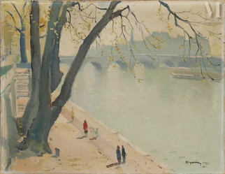Personnages sur les quais à Paris