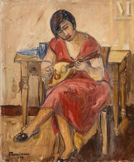 Portrait de Madame Mondzain s’initiant à la mandoline