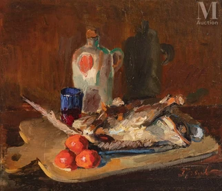 Nature-morte au pot et au verre bleu