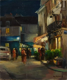 Le soir, rue animée
