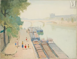 Les péniches sur le quai de Seine, Paris