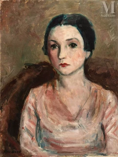 Portrait de femme au corsage rose
