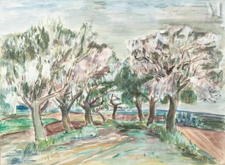 Paysage aux grands arbres