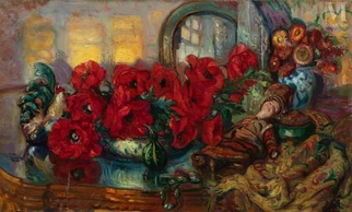 Composition aux coquelicots et à la poupée