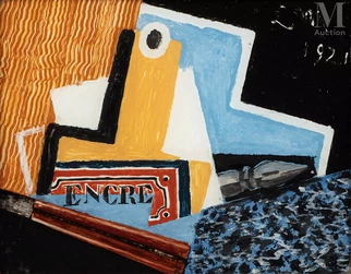 Louis MARCOUSSIS (Lodz 1878 - Cusset 1941) et Pierre LEGRAIN (Levallois-Perret 1889 - Paris 1929) — Composition cubiste, plume et encrier