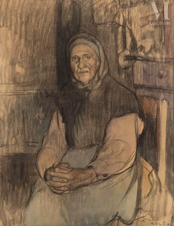 Portrait d'une paysanne assise