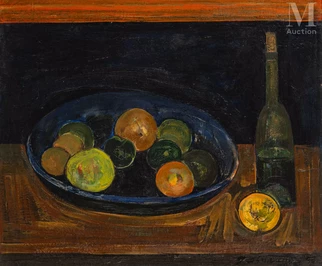 Nature morte à la bouteille et aux pommes