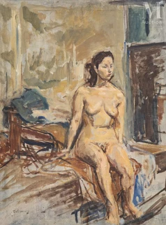 Nu assis dans l'atelier