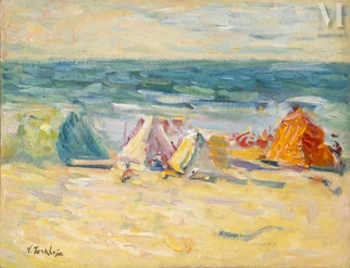 Les tentes sur la plage en Normandie