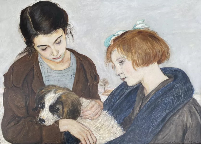 Jeunes filles avec un chien 